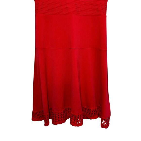 Michael Kors Short Sleeve Mesh Panel Fit and Flare Mini Dress Red Evening Party - Picture 5 of 11